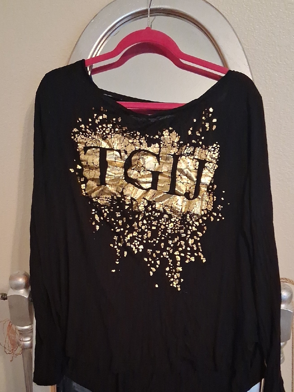 Black JUICY Women's Long Sleeve Top with Gold Foil Graphic